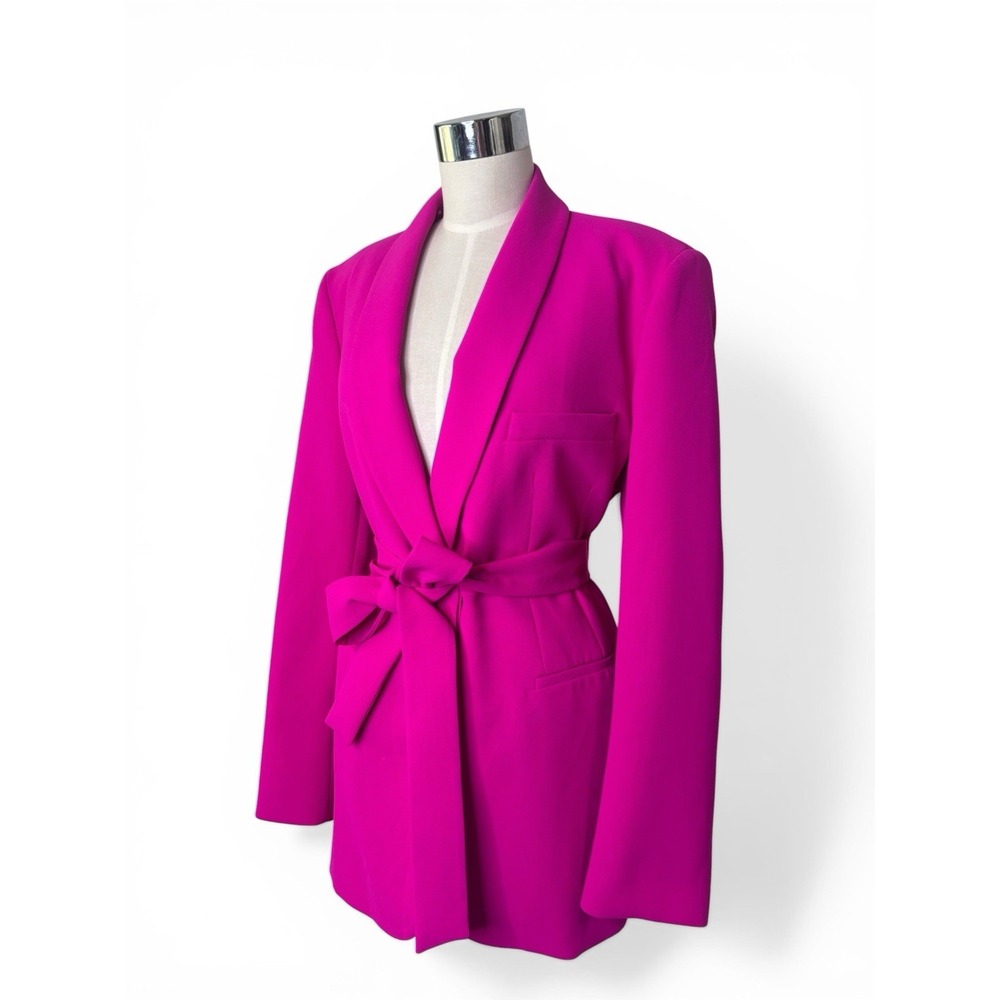 ZARA Neon Fuchsia Pink Blazer Tuxedo Collar Womens L  NWOT